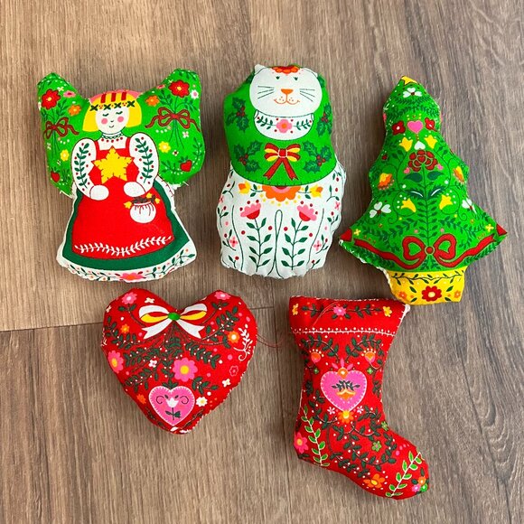Vintage Scandinavian Folk Christmas Ornaments Handmade 70's Cottage Core (5) - Picture 1 of 9